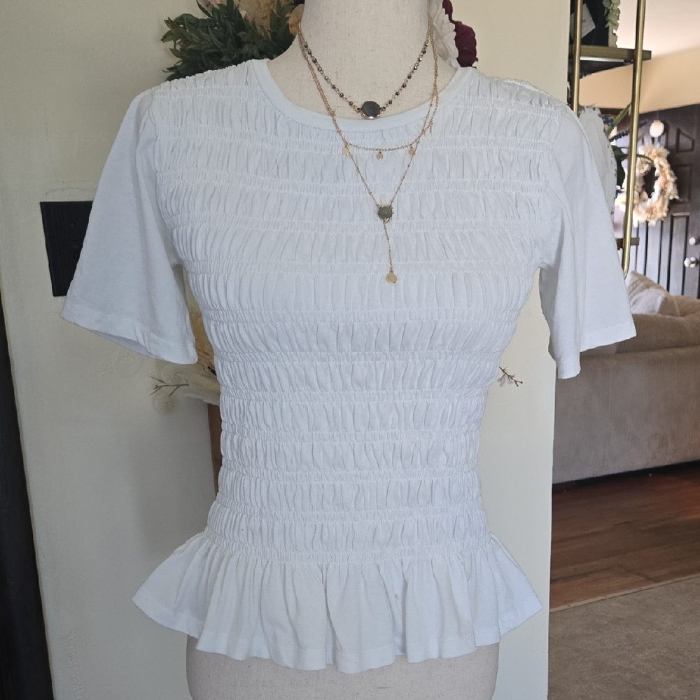 Muse White Smocked Peplum Blouse